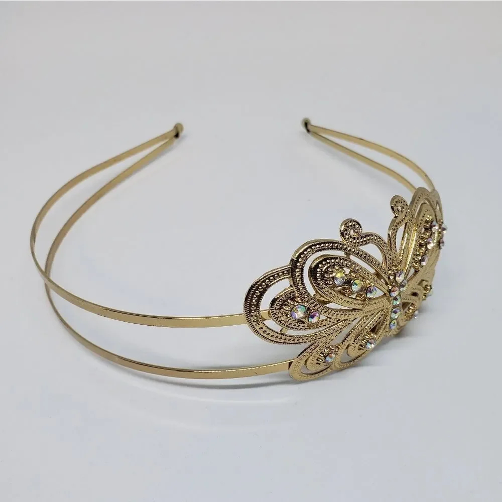 Gold Colored Rhinestone Butterfly Headband